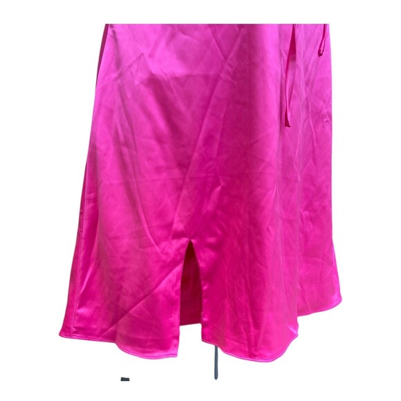 Hot Pink Satin Lace Slip Mini Dress NWT Size Small Ruched Spaghetti Strap Party - Picture 9 of 16